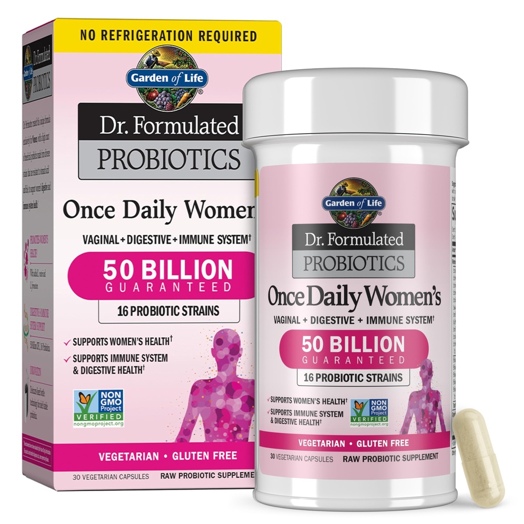 Jardin de la vie Une fois par jour Dr. Formulé Probiotiques pour les femmes 50 Million CFU 16 Probiotiques souches avec des prébiotiques organiques pour la santé digestive, vaginale et immunitaire, sans lait, plateau stable 30 capsules