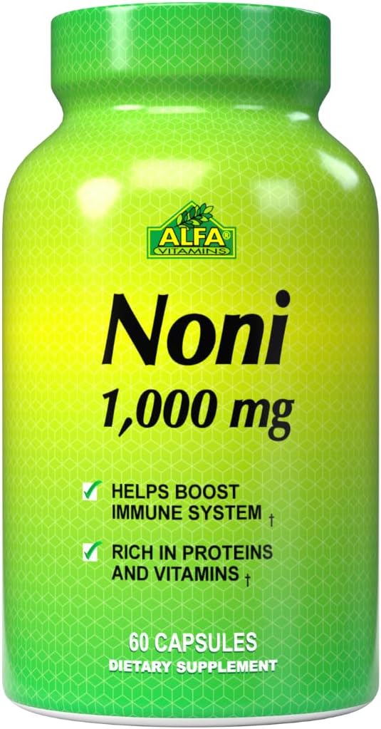 ALFA VITAMINS Noni 1000 Mg 60 Kapseln - Tonisch für optimale Arbeitsweise des Körpers - Antioxidans