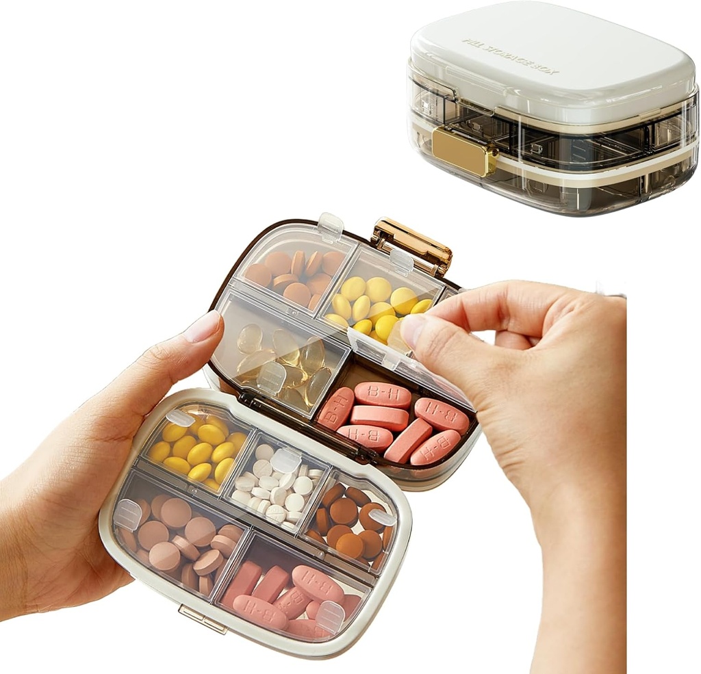 Organisateur de pilules de voyage, Distributeur avec 10 grands compartiments, Organisateur de bouteilles de pilules portables, Support de médicaments de supplément Grande capacité quotidienne, pour les vitamines, huiles de poisson, suppléments (blanc)