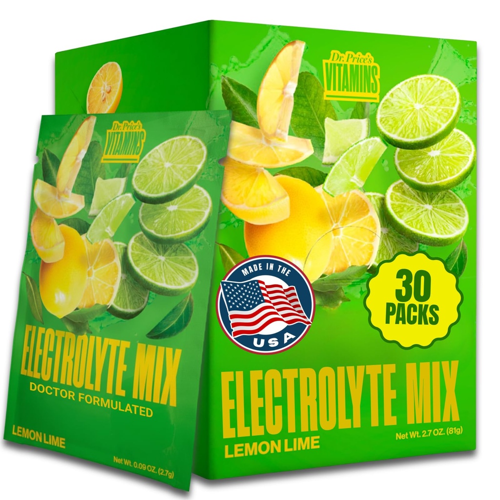 Dr. Price Elektrolytmischung | Zuckerfreies Hydratationspulver mit 72+ Spurenmineralien | Kein Zucker, schnellauflösende Elektrolyte Pulverpackungen | Lemon-Lime (30 Packungen)