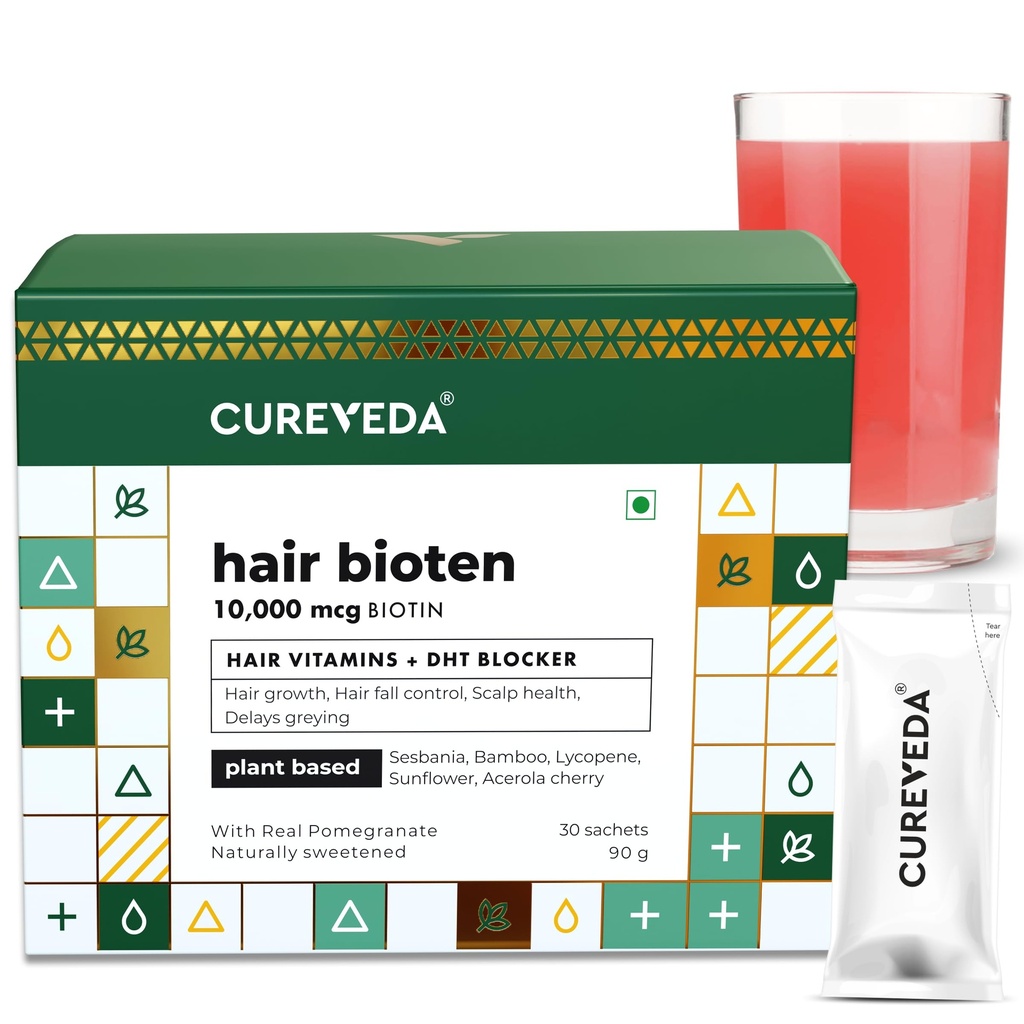 Cureveda Curveda potage à base de biotine 10000 Mg poudre supplément pour unisexe, avantages scalp sain et croissance des cheveux, Pas de sucre ajouté, saveur de grenade naturelle 150 g (paquet de 1) Grow-1