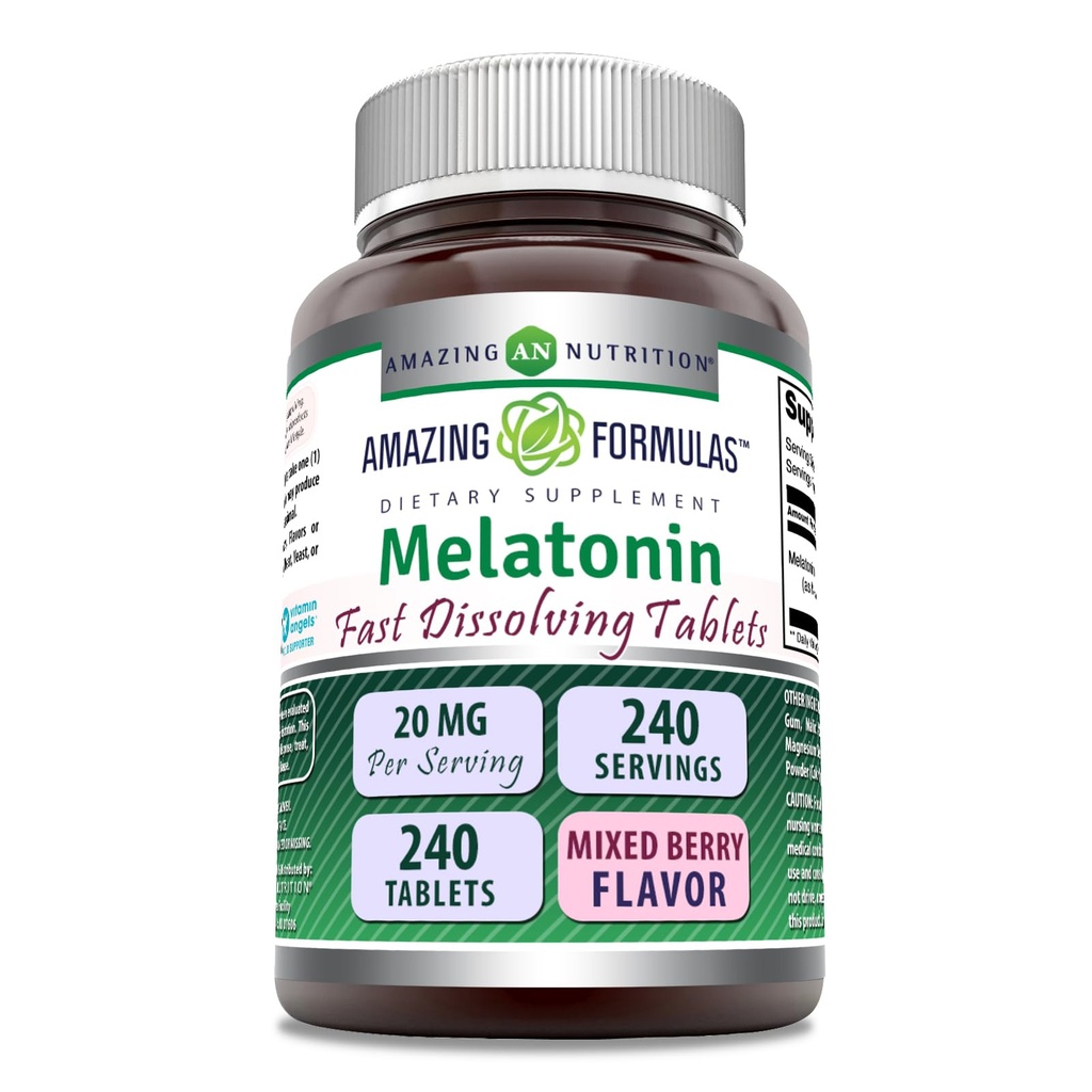 Erstaunliche Formeln Melatonin Fast Dissolving Supplement | Mixed Berry Flavor | 20 Mg Pro Serving | 240 Tabletten | Non-GMO | Gluten-Free | Made in USA