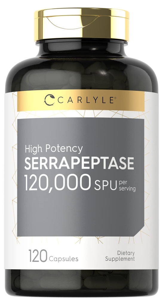 Carlyle Serrapeptase 120000 SPU | 120 Kapseln | Unterstützt Sinus Gesundheit | Glutenfreie Enzymergänzung