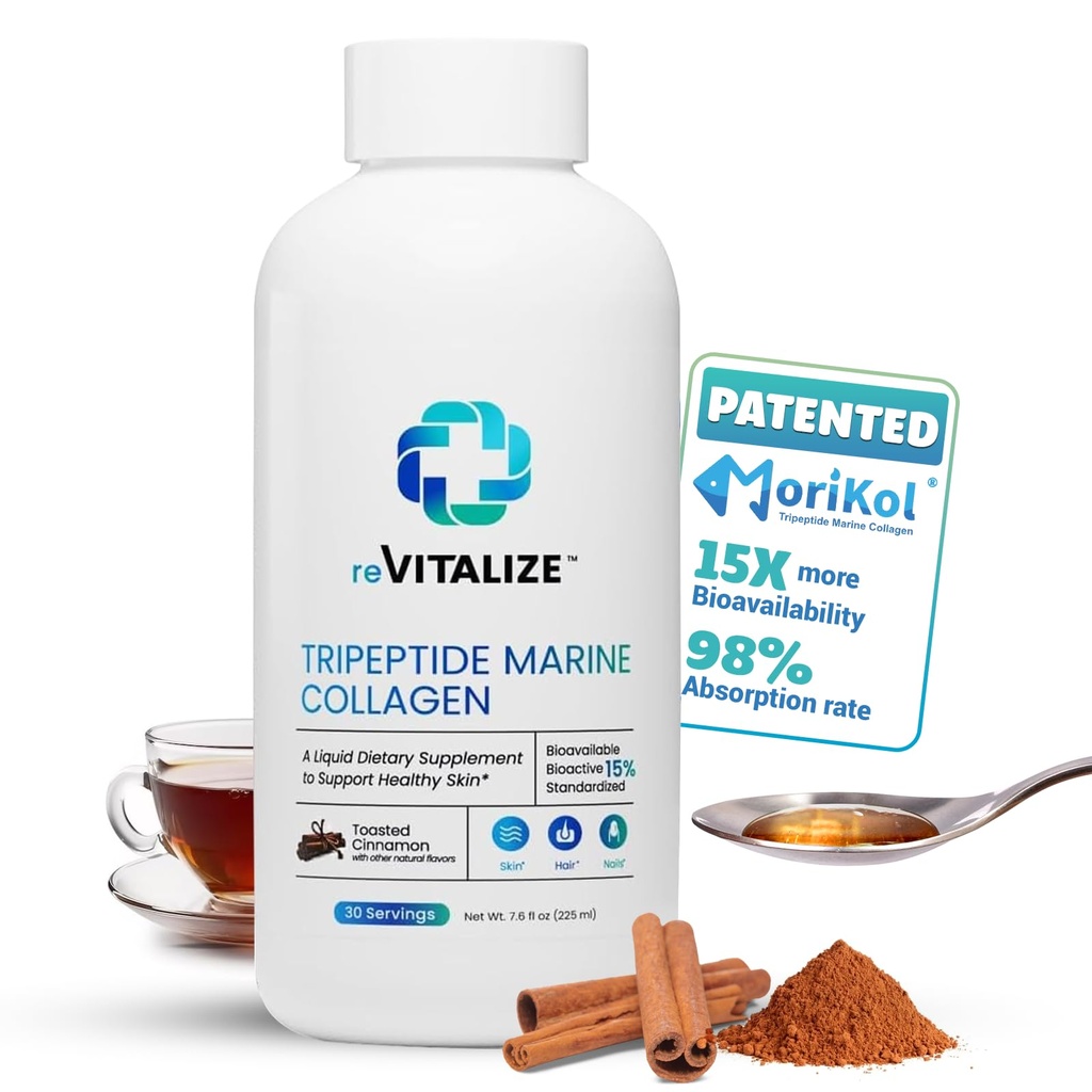 Flüssiges Kollagen für Frauen und Männer - 1000mg hydrolysierte Peptide mit 15% Tripeptiden | Fast-Absorbierende Anti-Aging-Formel für Hauterneuerung, Haarwachstum und Gelenkunterstützung | 30-Day Supply Cinnamon Flavor