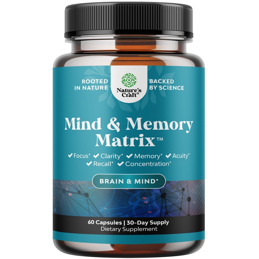 Nootropic Brain Supplement for Memory and Focus Enhancement - Vitamine für psychische Gesundheit & Klarheit mit VIT A, B6, Riboflavin, Niacin, Thiamin & Folat - Kognitiver Komplex für die Vitalität des Geistes - 60 Ct