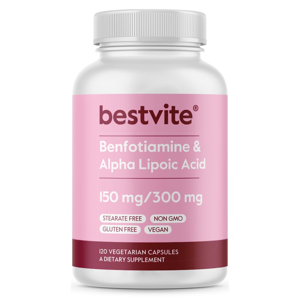 Benfotiamine 150mg / Alpha acide lipoïque 300mg (120 capsules végétariennes) - Pas de stéarate - Vegan - Sans gluten - Non OGM