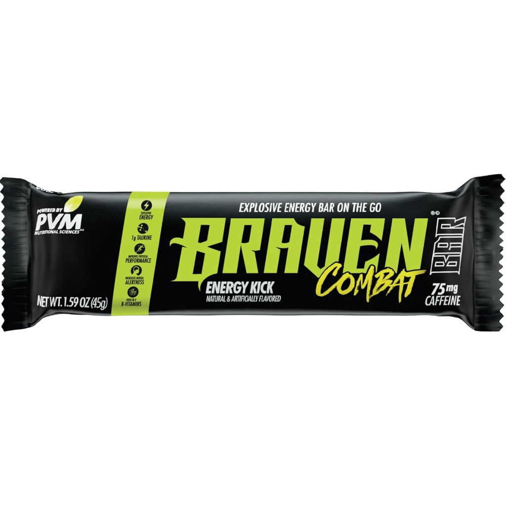 Braven Combat Energy Kick Energy Bars mit Koffein (1.59 oz, Pack of 20) – On-The-Go Energy Bars mit 75mg Koffein – Gluten Free Energy Snacks – Alternative zu Energy Chews mit Koffein