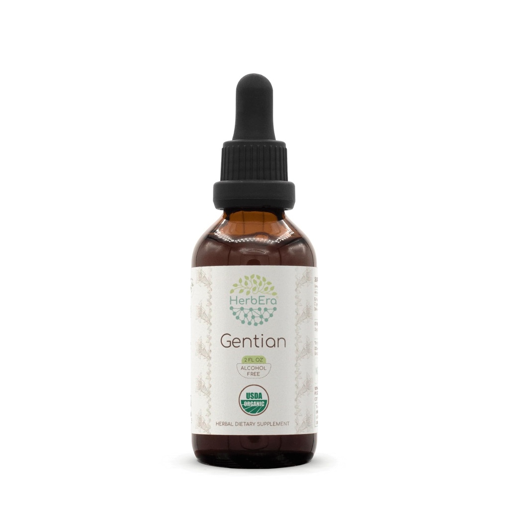 Gentian B60 Alkoholfreie Kräuterextrakt Tinktur, Konzentrierte Flüssigkeitstropfen Natürliche USDA Organic Gentian (Gentiana Lutea) Getrocknete Wurzel (2 fl oz)