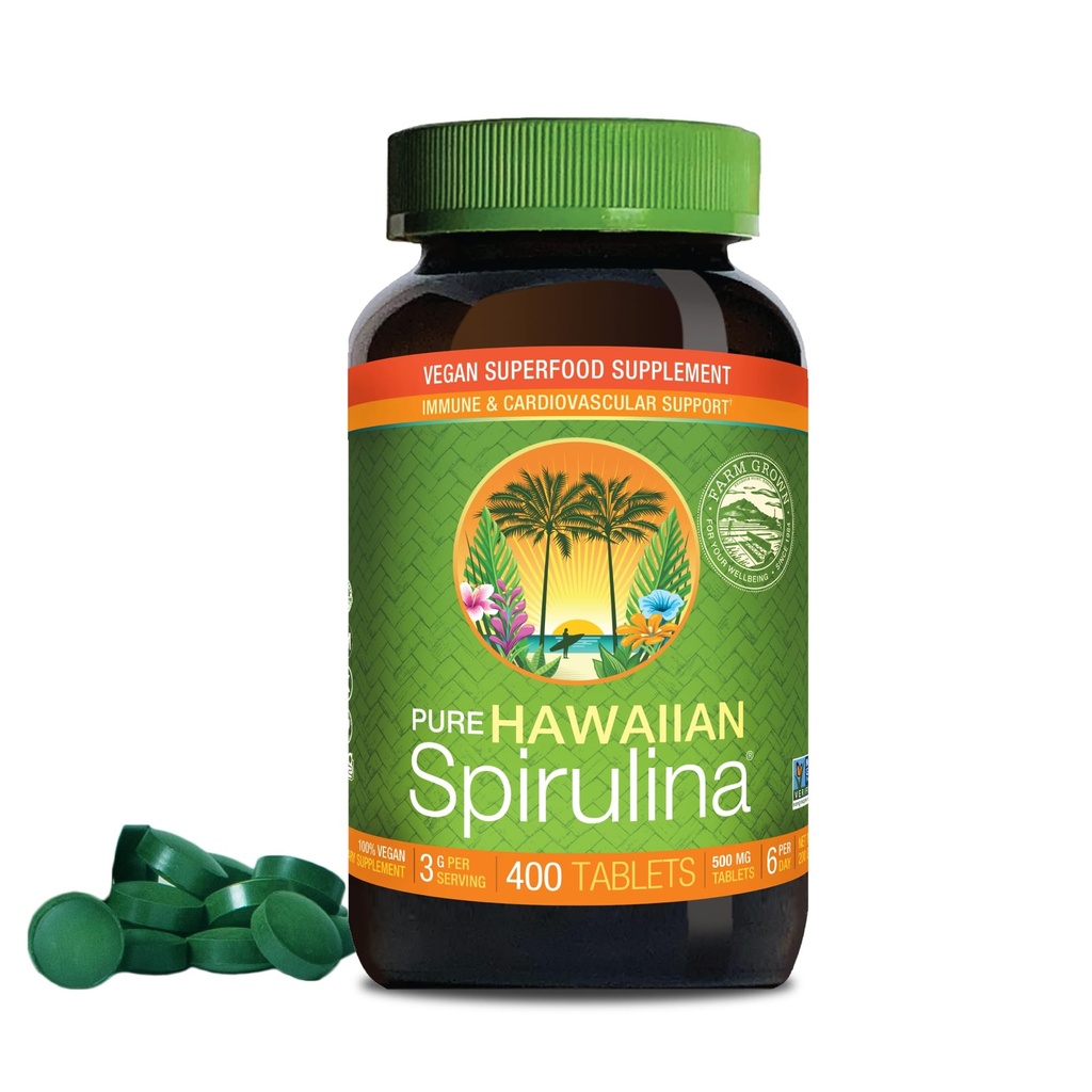 Nutrex Hawaï, Pure Hawaiian Spiruline 500 mg, végétalien, soutient le système immunitaire, le cœur, les cellules et l'énergie, 400 comprimés