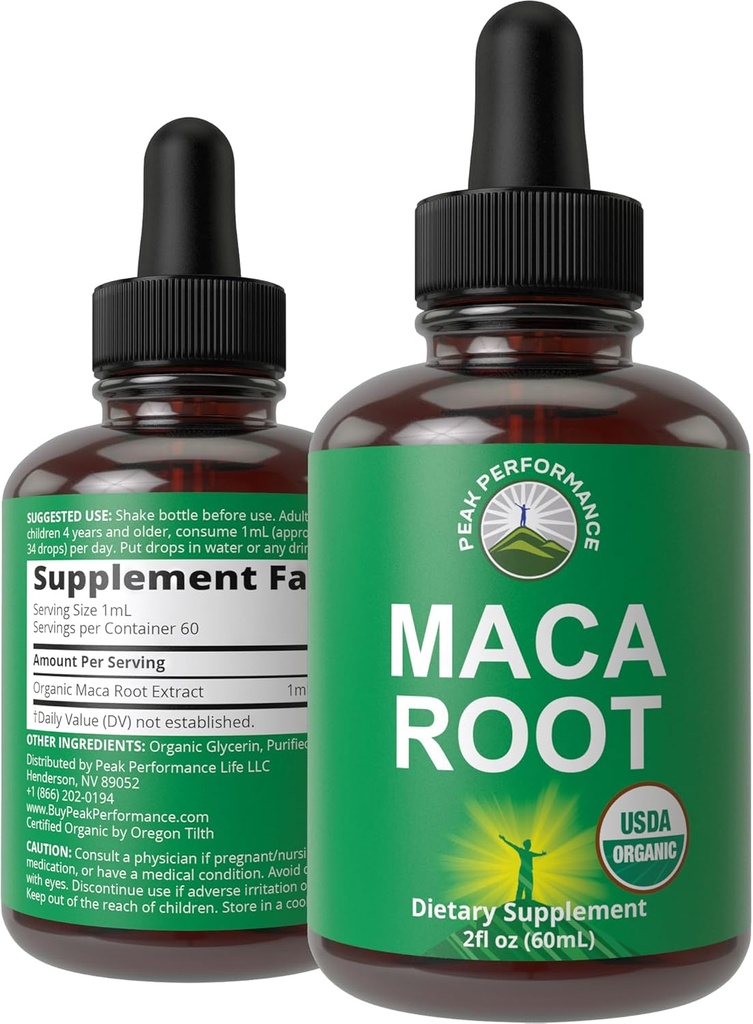 Maca Root Liquid Drops. USDA Organic Vegan Extract Supplement für Frauen und Männer. Hohe Bioverfügbarkeit Ergänzungen. Maca For Energy, Endurance und Mood Support. Zero Sugar, Glutenfrei, keine Kapseln