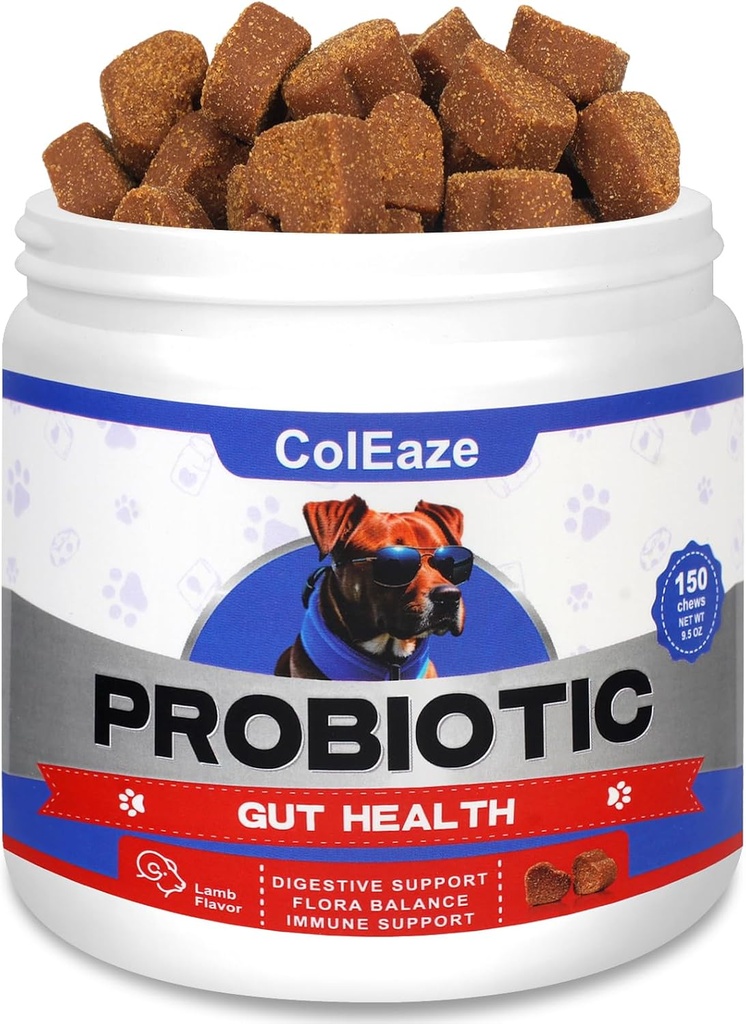 Probiotiques pour chiens, 150 Probiotiques pour chiens Chews pour la santé digestive, Probiotiques pour chiens Chews avec 6 enzymes digestives pour la santé de Gut, la diarrhée, la peau démangeaison et les oreilles démangeaisons Immunité - Arôme d'agneau