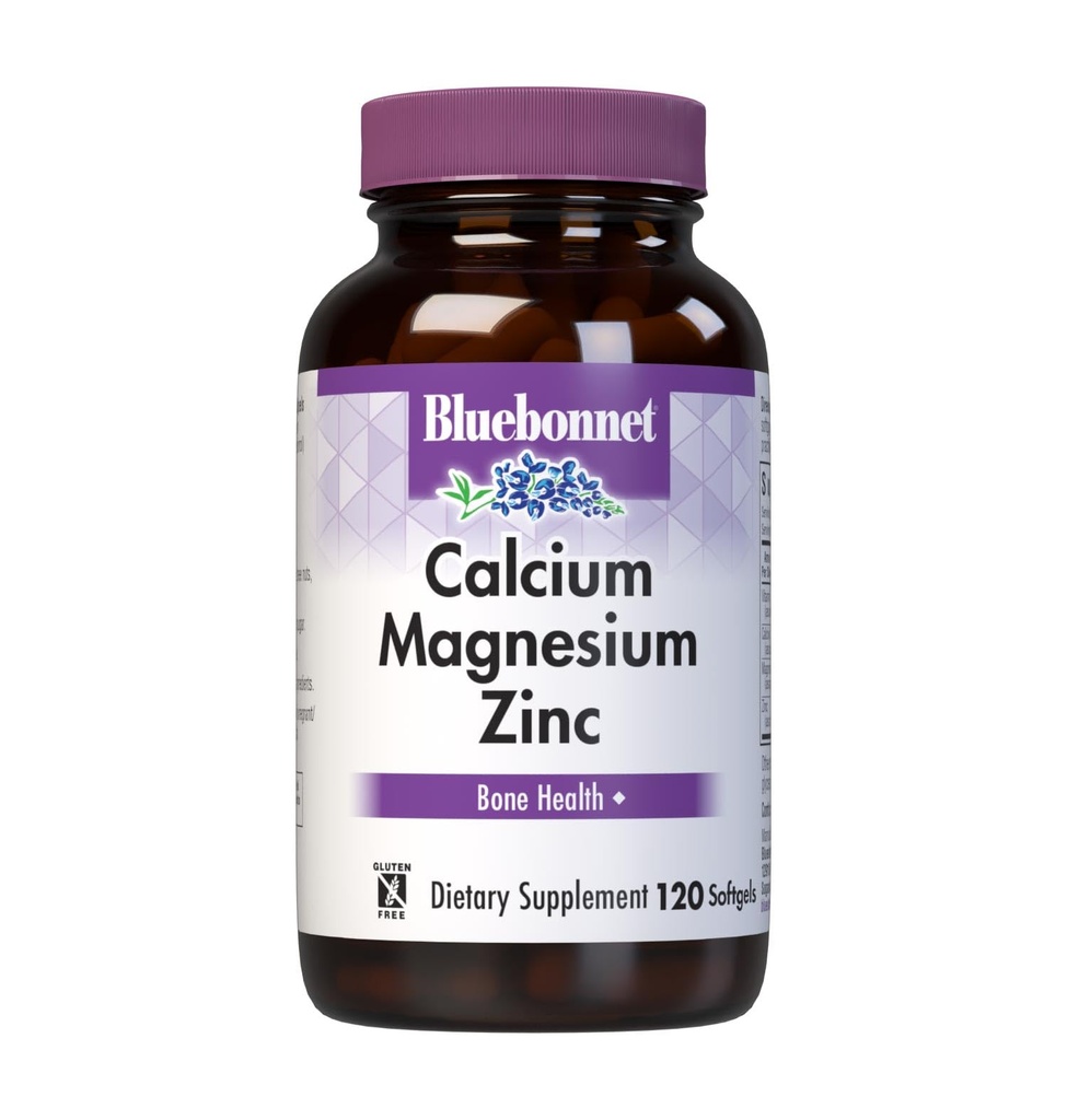 Bluebonnet Nutrition Calcium Magnesium Zink Plus Vitamin D3, 1000 mg Calcium, 500 mg Magnesium und 15 mg Zink, 400IU Vitamin D3, Für starke gesunde Knochen*, Glutenfrei, Dairy-Fee, 120 softgel