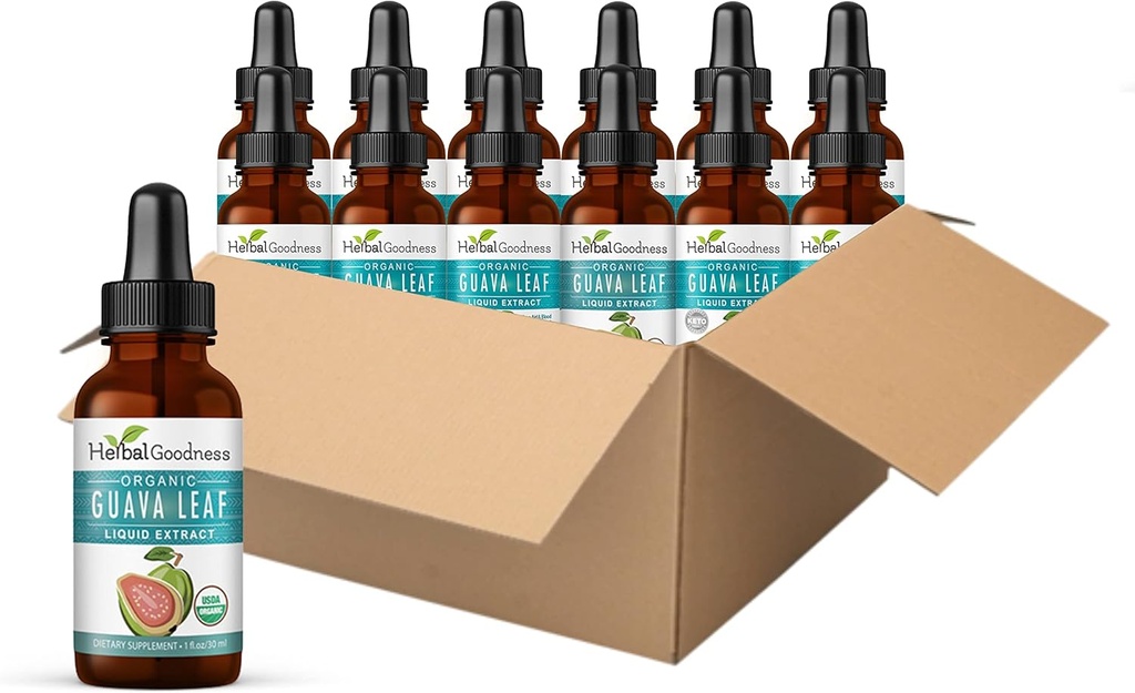 Guava Blatt Extrakt - Natürliche Guava Blatt - Unterstützung Haar, Haut und Nägel, Verdauung & Immunität - Gesundheit und Wellness - Non-GMO -1oz Flüssigkeit - Kräuter-Güte (Pack mit 12)