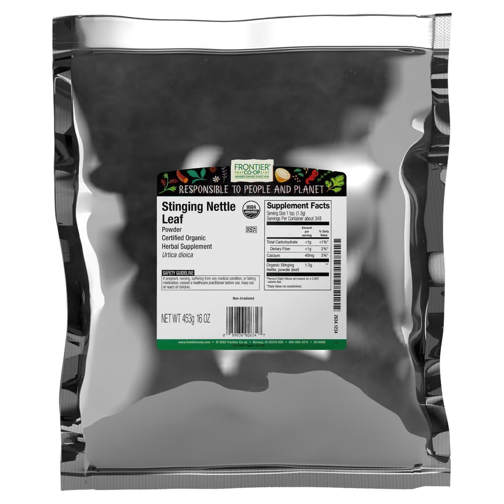 Frontier Co-op Organic Ground Sting Nettle Leaf, Getrocknetes Blattpulver, Kosher | 16 Unze (Pack von 1)