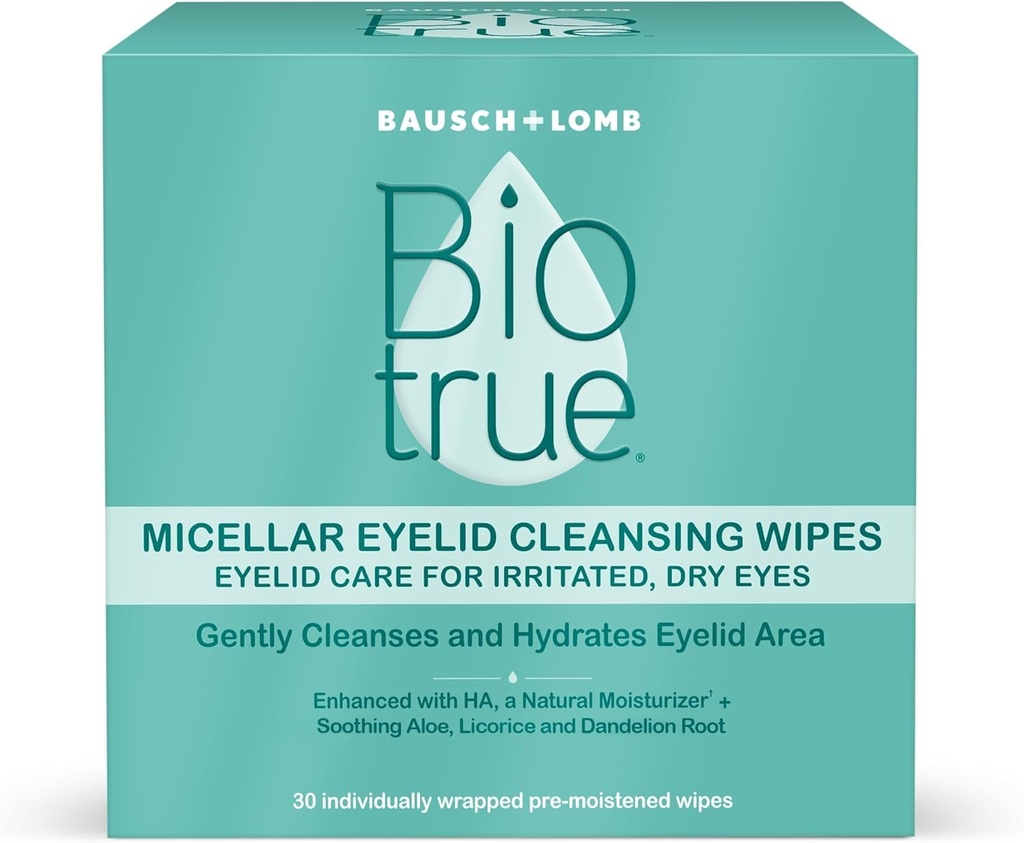 Biotrue Micellar Augenlid Pflege für Irritierte und trockene Augen Reinigungs-Weibchen, von Bausch + Lomb, Multi, 30 Count