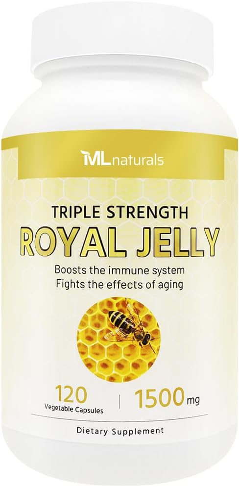 ML Naturals Royal Jelly 1500mg 120 Gemüsekapseln, entspricht 6% (27mg) 10-HDA. Freeze-Dried, Gluten Free, NSF-Certified & cGMP-Compliant