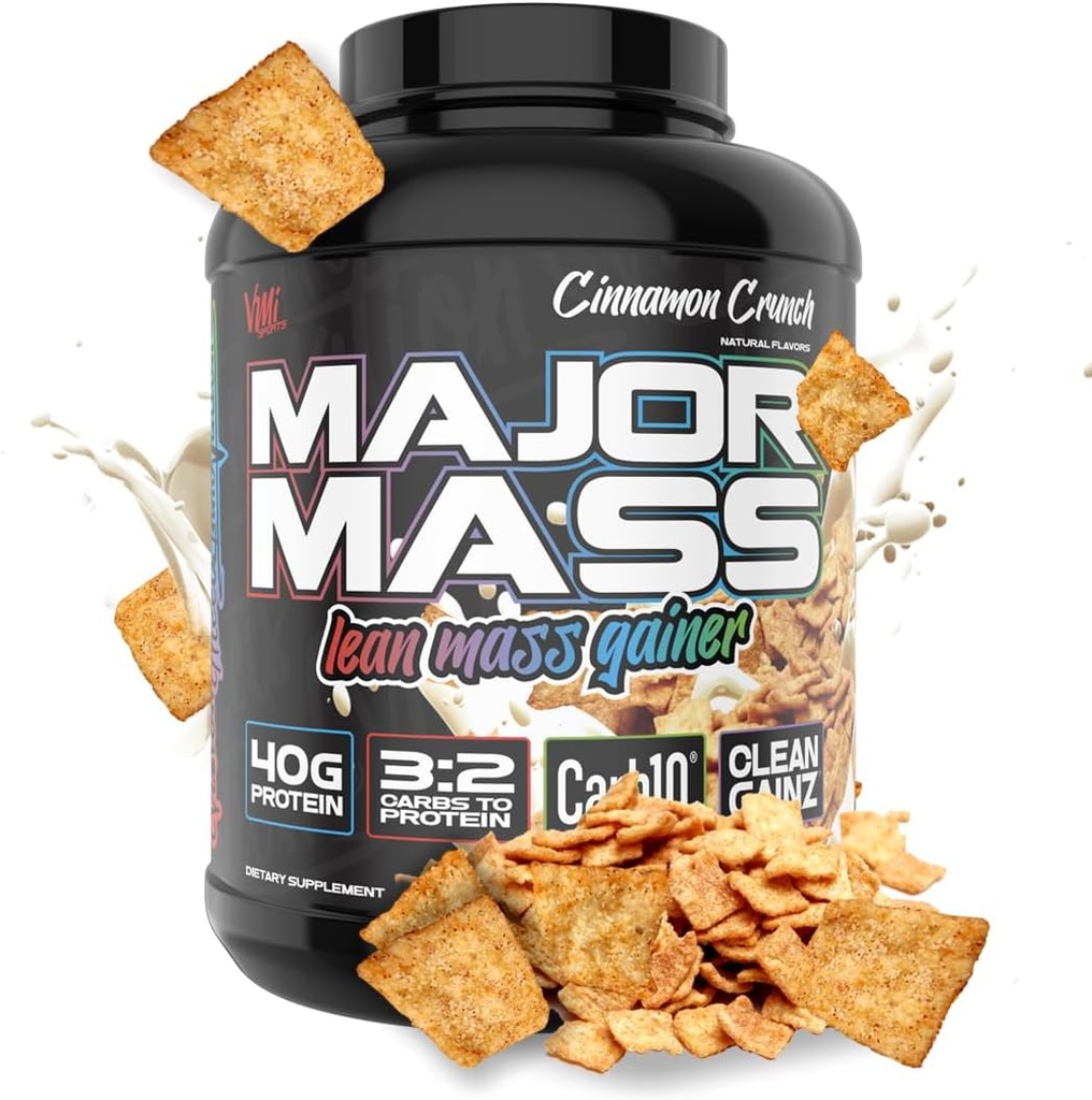 VMI Sports de masse majeur gain de masse gaineur de masse gaineur de protéines poudre pour le gain musculaire gain de poids gaineur de protéines poudre pour les hommes gaineur de poids pour les femmes (Crunch de cannelle, 4 livres)