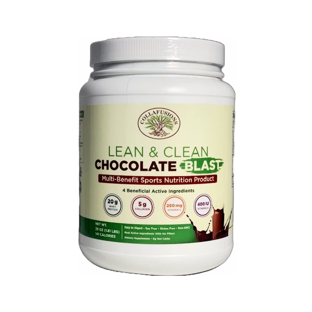 24 portions, 20g d'isolat de protéines de lactosérum, 5g de peptides de collagène, vitamine C et D, santé, beauté, récupération, chocolat