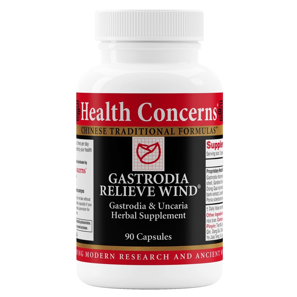 Préoccupations pour la santé Gastrodia Relieve Wind – Mal de tête, étourdissements et soutien du foie – Formule à base de plantes chinoises avec Gastrodia, Uncaria, Skullcap et Dong Quai – Supplément de circulation sanguine – 90 capsules
