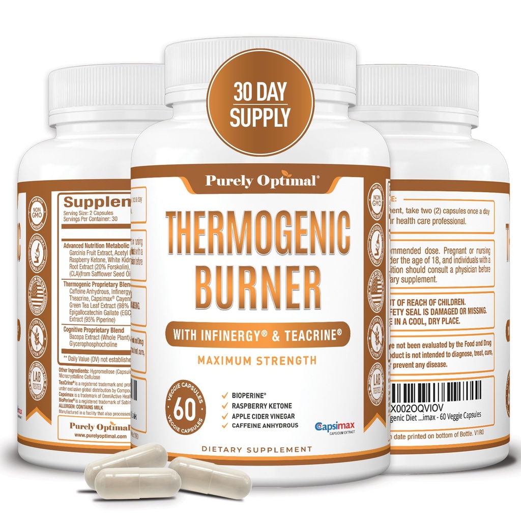 Pure Optimale thermogene Fat Burner für Damen - Fortgeschrittene Stoffwechselunterstützung & Energie Booster - Natürliche Inhaltsstoffe, Vegan-Friendly, Non-GMO - 60 Kapseln