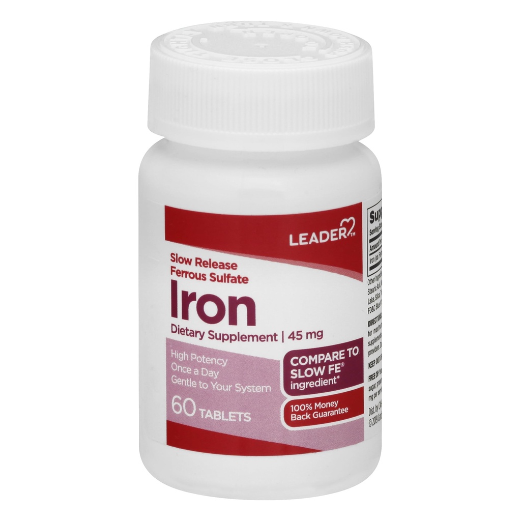 Leader libération lente Fer 45MG comprimés 60 Ct. doux sur l'estomac soutient les globules rouges