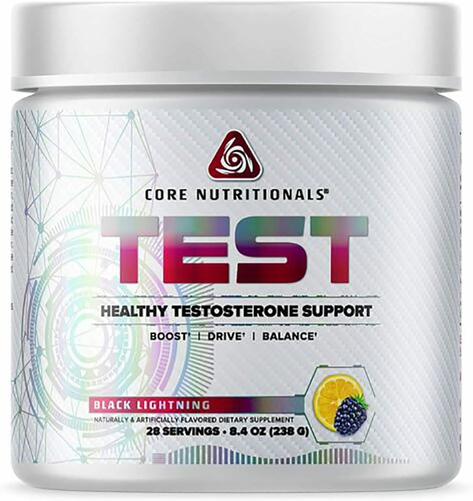 Core Nutritionals Test Vitalität & Testosteron Support | mit KSM-66 Ashwagandha, Calcium D-Aspartic Acid, & Pine Extract | 28 Servierungen (Black Lightning)