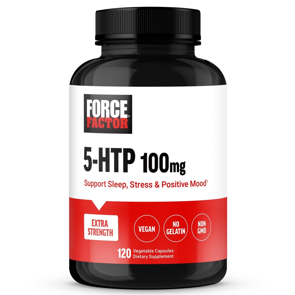 FORCE FACTOR 5HTP Sleep Aid and Mood Support Supplement, Extra Strength 5 HTP, natürliche Schlaf Ergänzung für Erwachsene zur Unterstützung von Kalorien und Stress Balance, Vegan, Non-GMO, 120 Kapseln