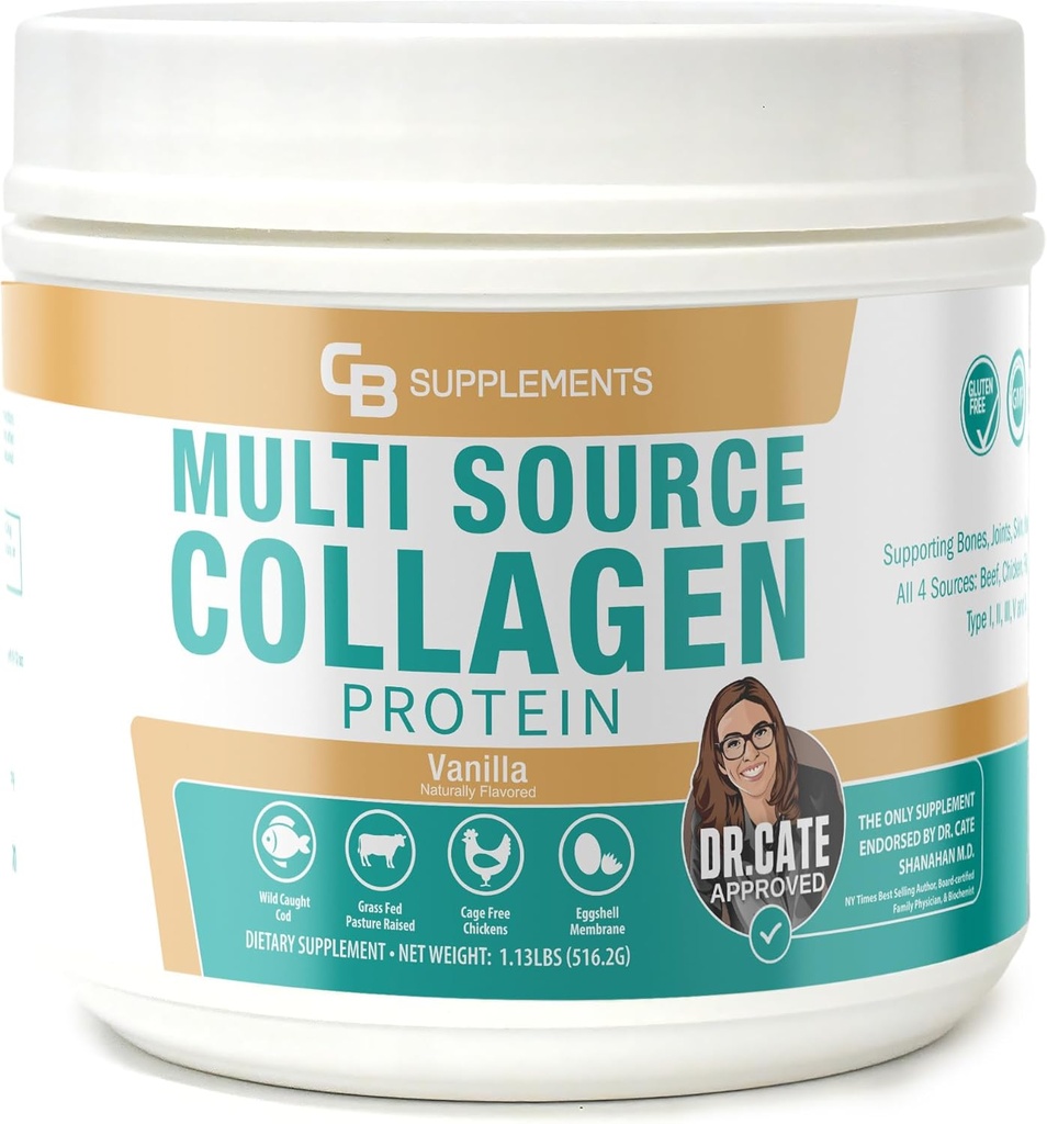CB-Ergänzungen Multi Collagen Protein – Hydrolysiertes Kollagen für Gelenk, Haut, Gut, Haar- und Nagelgesundheit – Vanilla Flavored Powder mit den Typen I, II, III, V & X – Grass-Fed & Clean – 58 Servierungen