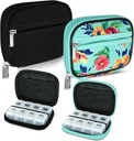 Serfeymi Wochenreise Pille Organizer Pille Case für Geldbeutel mit abnehmbaren 7 Tage Pille Box, Modische Reise Medizin Organizer Pille Behälter für Medizin, Vitamin, Beilage - Schwarz 01 + Grün 01