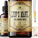 Lion's Mane Extract 2 fl oz Liquid – Teinture supplément de champignons naturels pour le cerveau, la mémoire, la clarté mentale et le focus – Immune Support – Formule haute puissance – 90 jours d'approvisionnement