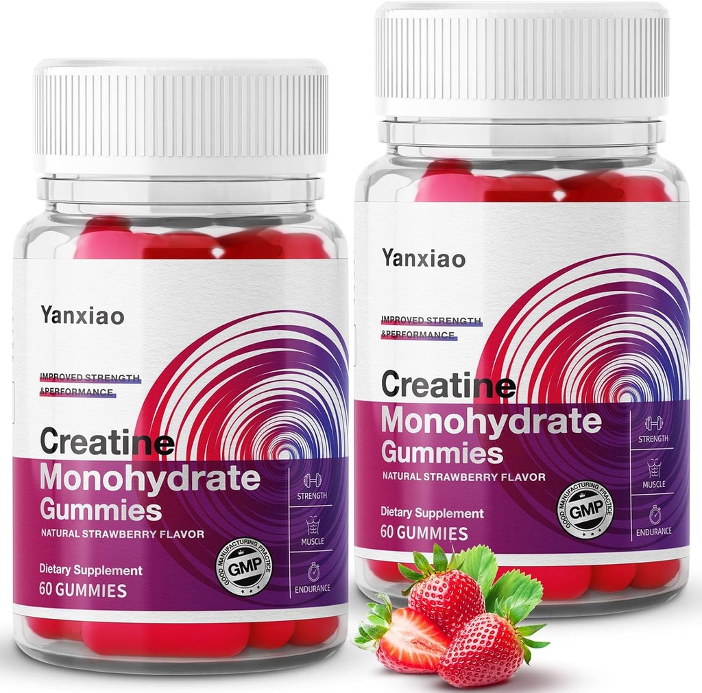 yanxiao Creatine Monohydrate Gummie 5g für Männer & Frauen, Anti-Melting-Formel, Zucker freie Kreatin-Schäune für Muskelwachstum und Stärke, Enthält Vitamin C und andere Nährstoffe (120 Count)