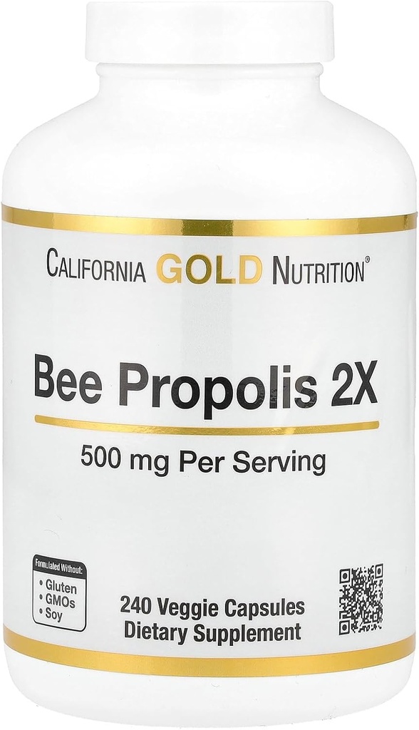 California Gold Nutrition Bee Propolis 2X Potency, Concentrated Extract 500 mg, Äquivalent zu 1000 mg Natural Propolis, Unterstützung Immune Health & Vitality*, 240 Veggie Kapseln
