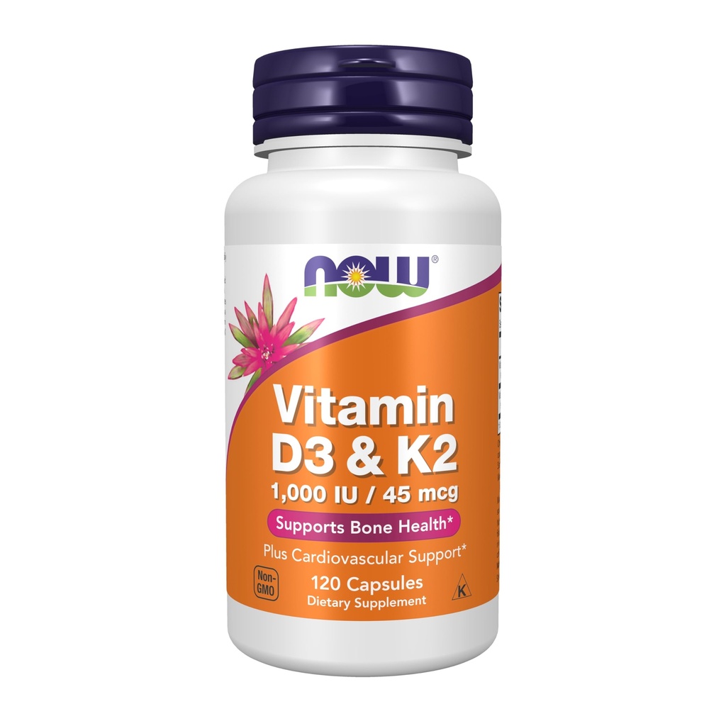 JETZT Ergänzungen, Vitamin D-3 & K-2, 1.000 IU/45 mcg,Plus Herz-Kreislauf-Unterstützung*, Unterstützt Knochengesundheit*, 120 veg Kapseln