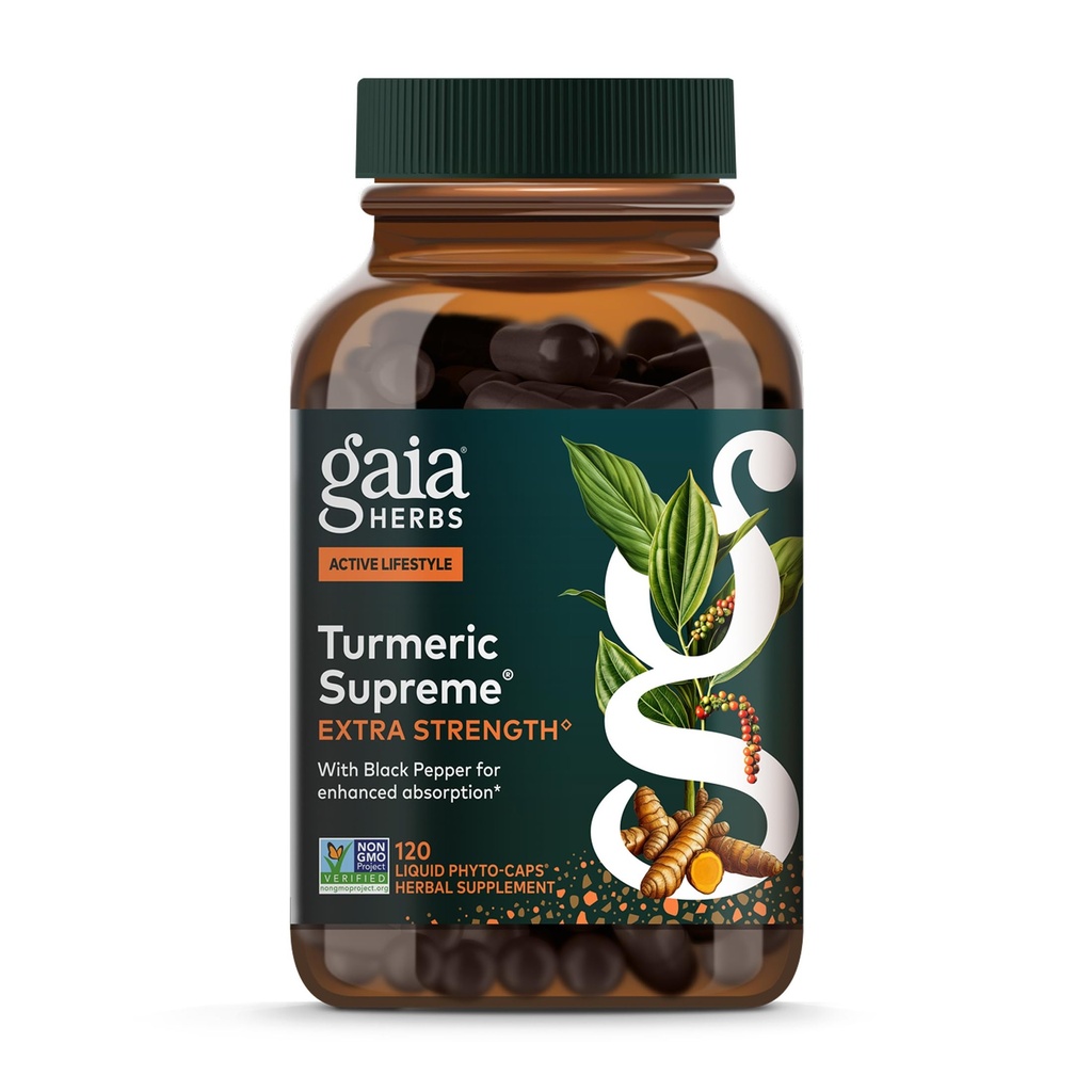 Gaia Herbs Kurkuma Höchste Extrastärke - Unterstützt kirchliche Schwellung von Normal Wear & Tear - mit Kurkuma & Schwarz Pfeffer - 120 Vegan Liquid Phyto-Capsules (bis zu 120 Tage Versorgung)