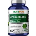NusaPure Ginkgo Biloba 50:1 Extrakt, 250 mg Equivalent zu 12.500 mg pro Veggie Caps 200 Kapseln (Vegetarian, Non-GMO, Vegan) Bioperine