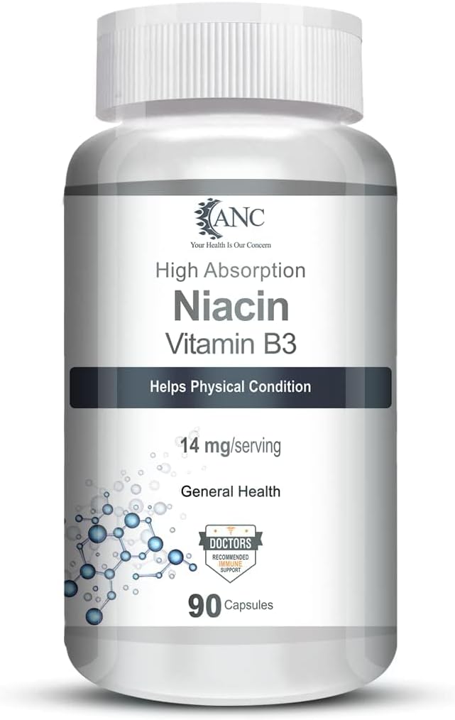 Generisches Niacin Vitamin B3 Kapseln - mit Flush, Non-GMO, Glutenfrei -90 Kapseln