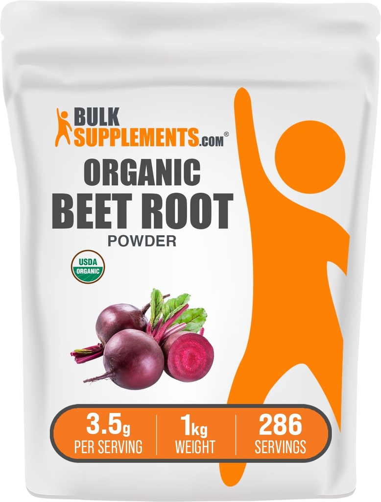 BulkSupplements.com Poudre de racine de betterave biologique - Supplément super-alimentaire, Supplément de racine de betterave - Vegan & Gluten Free, 3,5g par portion, 1kg (paquet de 5) (11 lbs)
