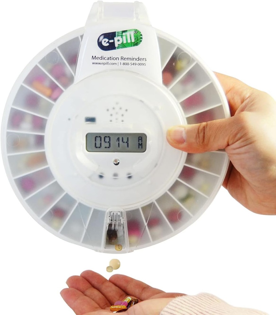 e-Pill MedTime Pro - Secure Locked Automatic Pill Dispenser with Clear Lid for Easy Monitoring and Reliable Medication Management