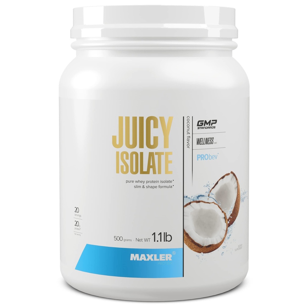 Maxler Juicy Isolate Protein Powder - Klare Whey Isolate - Low Lactose, fettfrei, Sugar Free Muscle Recovery Drink für Pre & Post Workout - 90% Protein pro Servierung - Coconut 1.1 lb (20 Servierungen)