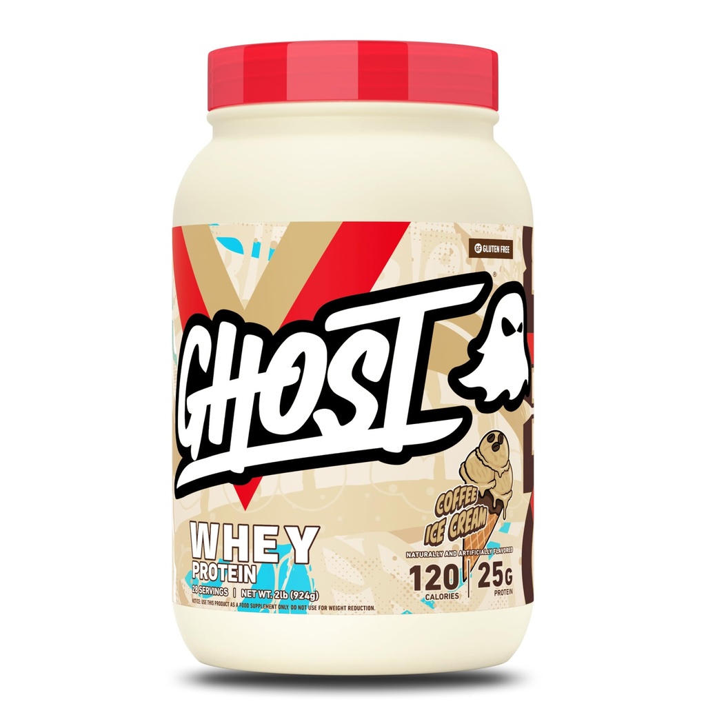 GHOST Whey Protein Powder, Coffee Ice Cream - 2LB, 25G of Protein - Whey Protein Blend - ­Post Workout Fitness & Nutrition Shakes, Smoothies, Baking & Cooking - Soy & Gluten-Free