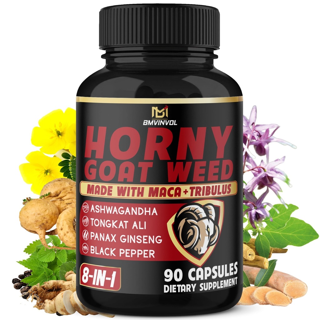 BMVINVOL Capsules d'herbes de chèvre Horny avec Maca, Ginseng, Tribulus Terrestris, Ashwagandha, Pepper Noir - 90 Compte pour 3 mois d'approvisionnement