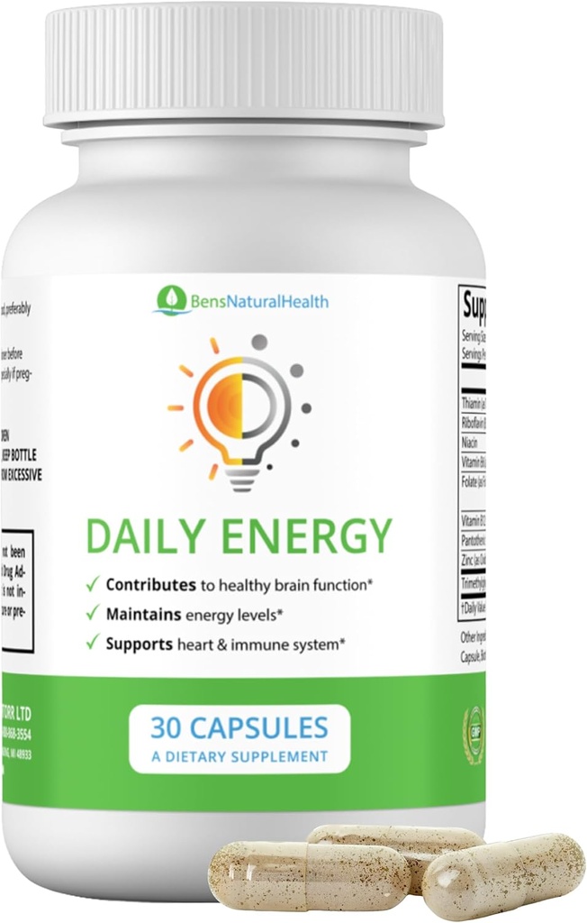 Ben's Natural Health Daily Energy B-Vitamin Complex mit TMG und Zink für natürliche Energie, Stress, Fokus und Immununterstützung, 30 Kapseln
