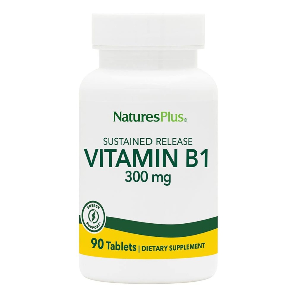 Natures Plus Vitamin B1 (Thiamin HCI), Sustained Release - 300 mg, 90 vegetarische Tabletten - Glutenfrei - 90 Servierungen