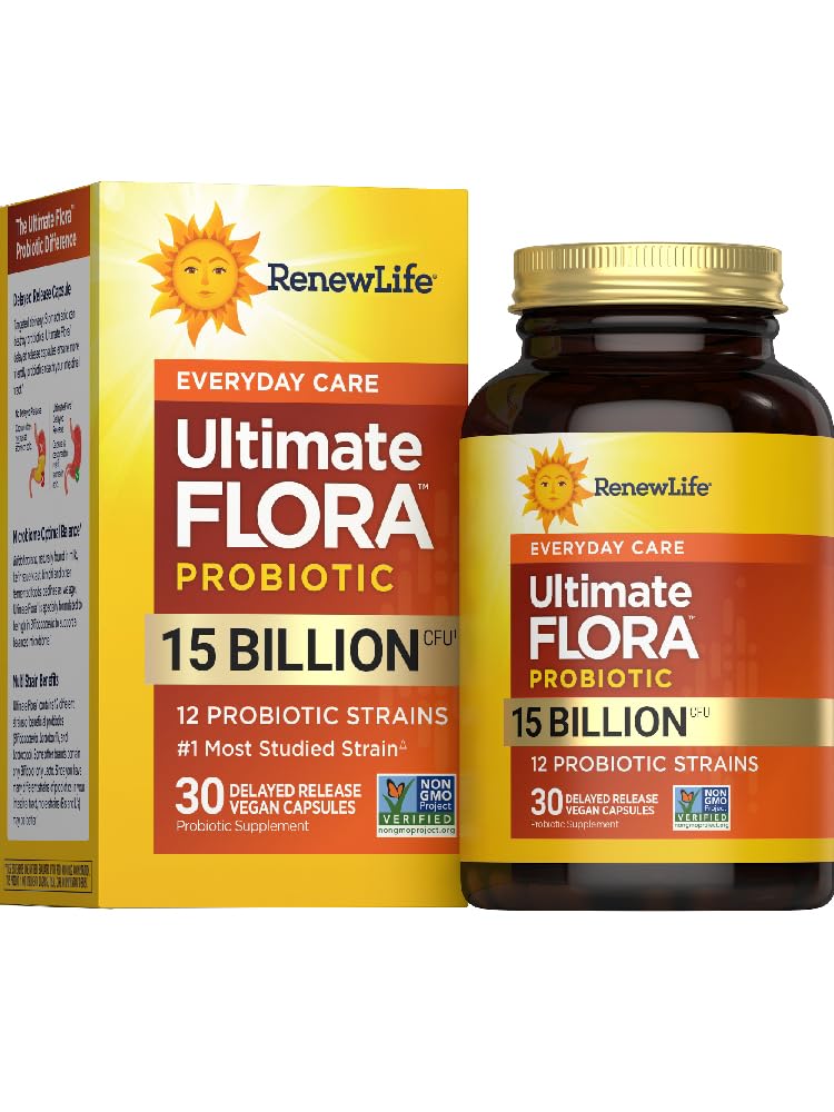 Renouveler la vie Chaque jour Probiotique Capsules, Supplément quotidien soutient la santé urinaire, digestive et immunitaire, L. Rhamnosus GG, Laiterie, Soy et sans gluten, 15 Million CFU, 30 Compte