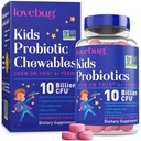 LOVEBUG Probiotiques pour les enfants – Probiotiques à croquer avec fibre prébiotique pour l'âge 4+, Supplément pour la santé quotidienne des enfants et le soutien digestif, sans sucre Berry Flavor, 60 comte