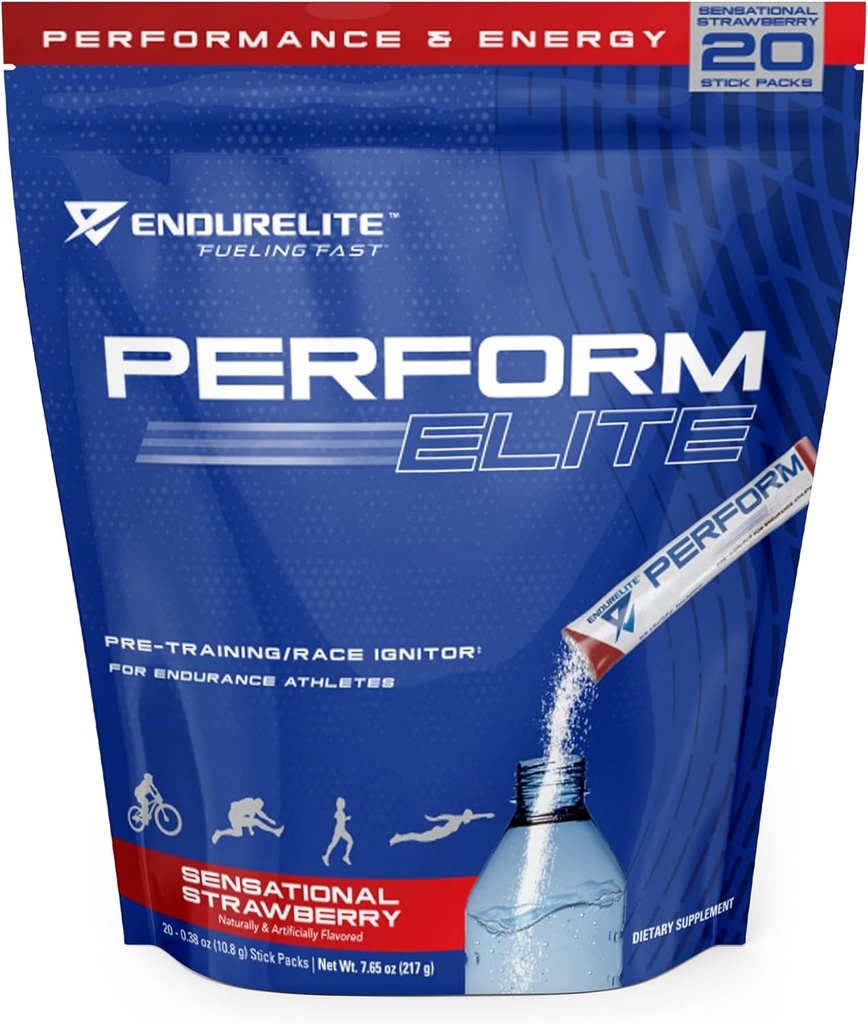 EndurElite Perform Elite- Pre Workout Powder Supplement- PreWorkout für Endurance Athletes- 20 Serviertasche- Sensational Strawberry