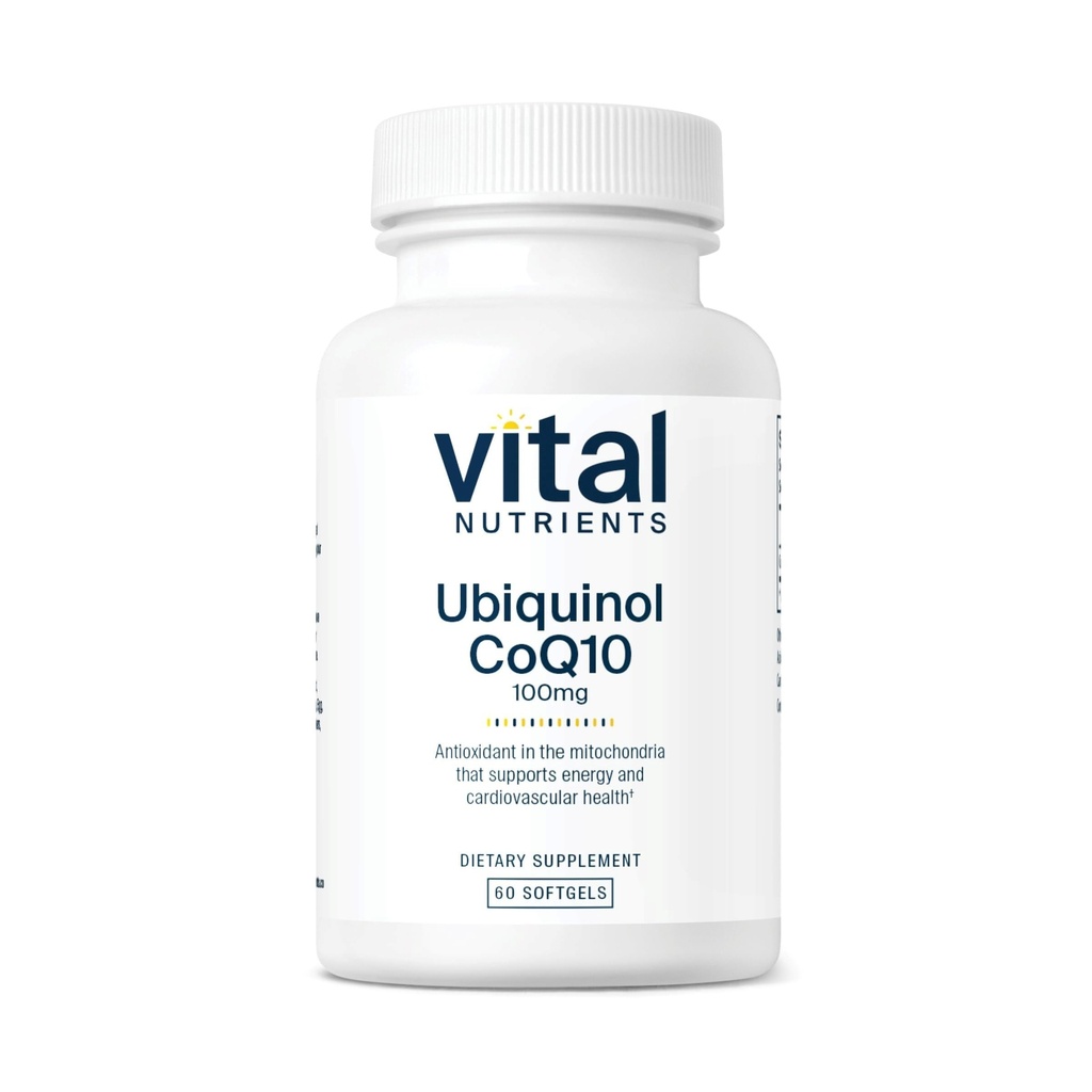 Vital-Nährstoffe Ubiquinol CoQ10 100mg | Aktivierte Form von Coenzym Q10 | Potent Antioxidans zur Unterstützung von Herz-Kreislauf- und Hirngesundheit* | Gluten und Molkefreie | 60 vegetarische Weichgele