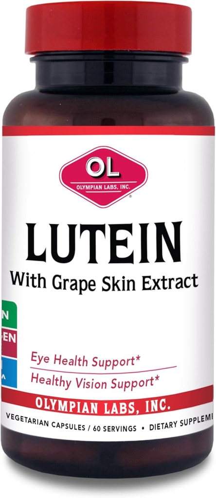 Olympian Labs Lutein 20 mg, 60 Kapseln Formuliert mit FloraGLO und Grape Skin Extract, Unterstützung gesunder Vision und Augenfunktion