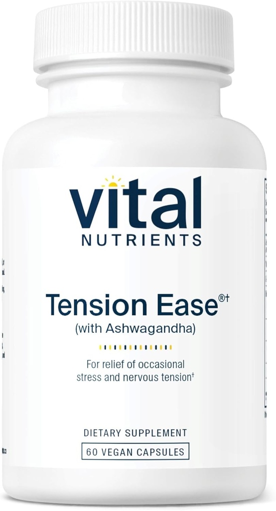 Vital Nährstoffe Spannung Ease mit Ashwagandha | Stress-Relief-Ergänzung für Relief von okzialen Stress und Nervous Spannung | Gluten, Dairy, Soy Free | Non-GMO | 60 Kapseln