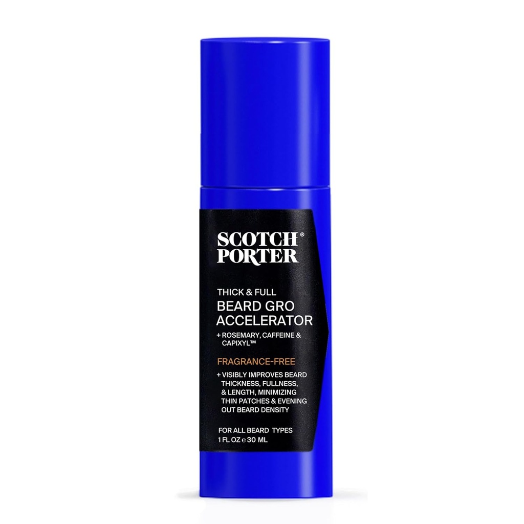 Porteur Scotch Épaisseur et Accélérateur Gro de Barbe Pleine avec Capixyl, Caféine et Rosemary – Stimule et renforce les follicules pour une Barbe Plus Grose, Plus Grande – 1 oz